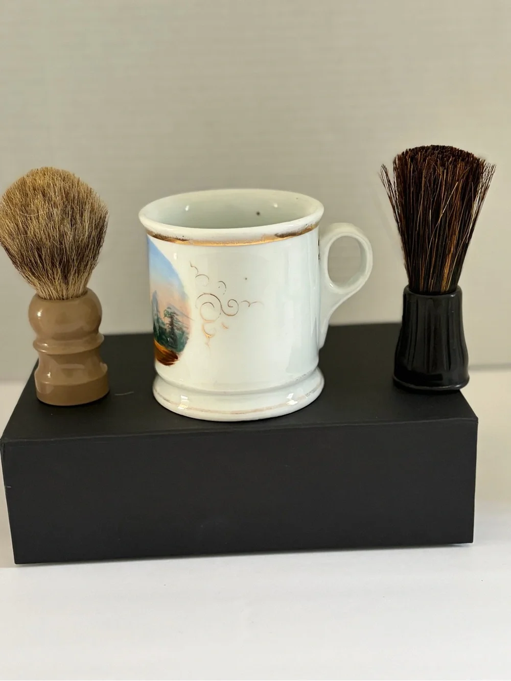 Set of 3 Antique Shaving Mugs with brushes